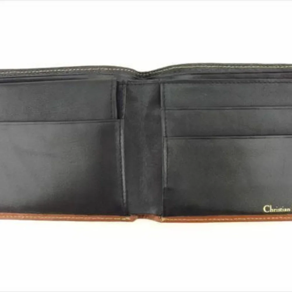 Dior Wallet Purse Bifold Black Brown leather Woman unisex Authentic Used T9026